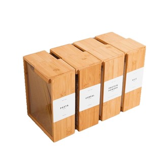 Organizador de Almacenamiento de Alimentos para Cocina, de Bambú, con Tapa Deslizante, Dispensador de Granos, Arroz y Fideos, con Acrílico - Product Image 3