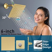 Système de douche cascade premium avec double pommeau de douche rectangulaire de 6 pouces, ensemble de robinetterie LED doré brossé 14x20 pouces
