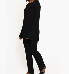 Set Pigiama Primaverile e Autunnale con Vita Elastica, Maniche Lunghe, Due Pezzi, <span class=keywords><strong>Abbigliamento</strong></span> da Casa, Comodo Completo da Notte per Donne, Tessuto a Coste - Product Image 2