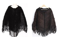YR819 Sehr gute Qualität Winter Stola Hand gestrickt Echt Nerz Pelz Poncho Mit Quasten