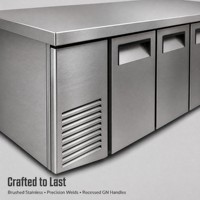 Congélateur commercial à double porte en acier inoxydable, dégivrage automatique, éclairage LED, contrôle numérique de la température, table de préparation
