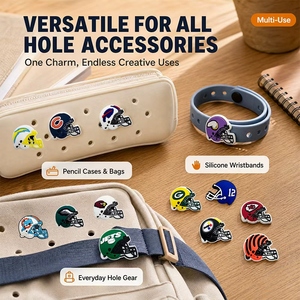 Accessoires de chaussures unisexes en caoutchouc souple PVC, breloques en forme de casque de football, décorations bouton DIY, sensation premium, vente en gros d'usine - Product Image 3