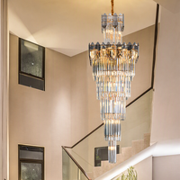 Lustre rectangulaire de luxe à plusieurs niveaux avec pendentifs en cristal, idéal pour les salles de vente, les centres commerciaux, les halls d'hôtels