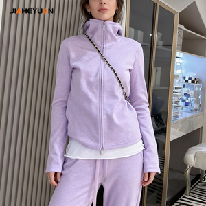 Tute da Donna all'Ingrosso, Logo Personalizzato DTG, Colletto Alto, Felpe con Zip Slim Fit e Pantaloni della Tuta, Set Due Pezzi Abbigliamento Femminile - Product Image 3