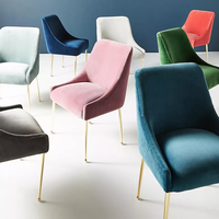 Chaises de salle à manger en tissu velours, de style nordique, avec jambes en or