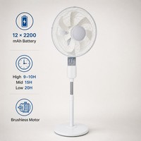Ventilateur de sol portable sans balais 8168 16 pouces, nouvelle batterie solaire, panneau solaire 15W, charge AC, autonomie de 10 heures, oscillation, télécommande