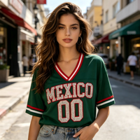 Camiseta de Fútbol para Mujer con Pedrería Personalizada al por Mayor (ODM), con Nombre de País, Número y Gráficos, Transpirable, de Malla, Talla Grande, para Adultos