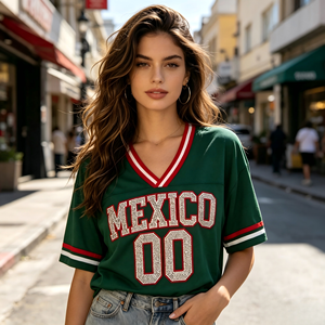Camiseta de Fútbol para Mujer con Pedrería Personalizada al por Mayor (ODM), Nombre del País y Número Gráficos Personalizados, Malla de Alta Calidad, Talla Grande - Product Image 4