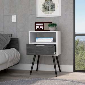 Nightstand 25 H Smokey Oak White One Drawer <b>Open</b> Shelf <b>Storage</b> <b>Unit</b> Bedroom Furniture - Product Image 5