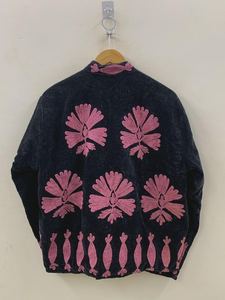 <b>Women's</b> Artisan <b>Velvet</b> Winter <b>Jacket</b> Animal Print Floral Suzani Embroidery Button Detail Eco-Friendly Cotton Filled Vintage - Product Image 5