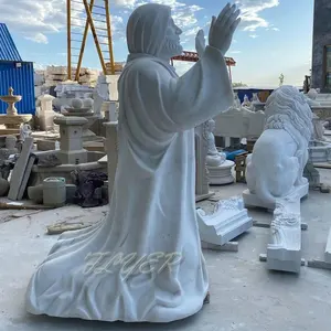 Doğal el oyma taş katolik dini mermer heykelleri İsa yaşam boyutu beyaz katolik İsa Sculptrue