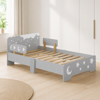 Lit pour tout-petit Grey Moon Star avec support en lattes de bois et barrières de sécurité, chambre d'enfant, lit pour enfants