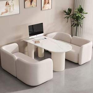 Juego de Muebles de Salón Color Crema, Mesa de Consulta Blanca y Sillas Tapizadas para Sala de Espera, para Salón de Belleza, Tienda de Vestidos de Novia - Product Image 1
