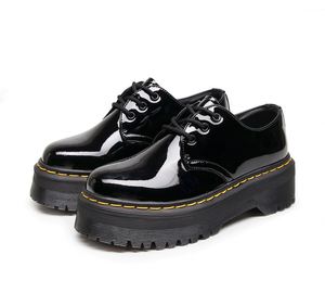 Botas de Plataforma para Mujer, Nuevas y a la Moda, con Punta Cuadrada, de Cuero Genuino, con Cordones, Transpirables, Ligeras, para Oficina, Carrera, Universidad - Product Image 5
