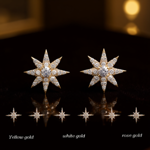 Orecchini a Stella con Diamanti in Oro Giallo, Bianco e Rosa, Gioielli Raffinati da Donna per Uso Quotidiano, Diamanti Naturali Taglio Brillante Rotondo - Product Image 2