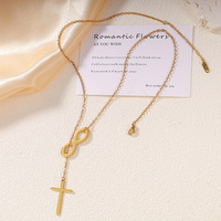 Collier Pendentif Croix Huit Porte-Bonheur en Acier Inoxydable Style Européen et Américain, Vente en Gros Personnalisée pour Femmes