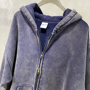 Sudadera con capucha y estampado de soplo con cremallera personalizada para hombre, chándal, sudadera con lavado ácido de peso pesado, ropa de calle vintage de talla grande, Sudadera con capucha de lana - Product Image 4