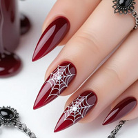 Faux ongles courts en amande à presser pour Halloween, motif sang rouge, fantôme, chauve-souris, citrouille, toile d'araignée, feuille d'érable, réutilisables