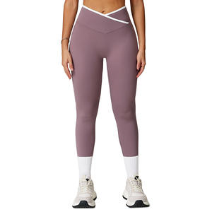 ซีชวง โยคะเลกกิ้งเอวสูงไม่สมมาตรบล็อกสีสี่ทิศทางยืดกางเกงออกกำลังกายสำหรับผู้หญิง ECK9253 - Product Image 1