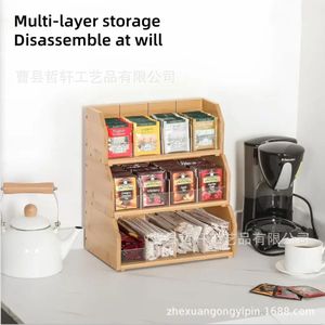 Caja de Almacenamiento para Bolsitas de Té de Bambú, Estante de Madera de Tres Niveles para Café, Organizador de Cocina, Conservación de Frescura - Product Image 3