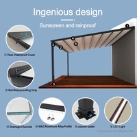 Pergola Rétractable en Aluminium avec Toit en PVC Étanche, Auvent Motorisé Électrique Pliant pour Patio et Pare-Soleil Automatique