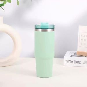 Mug de voyage isotherme en acier inoxydable à double paroi 20oz 30oz avec couvercle, paille et base antidérapante pour boissons chaudes et froides - Product Image 6