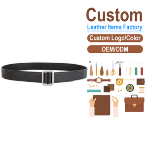 Cinturón Minimalista de Cuero de Grano Completo Sin Agujeros, Cinturón de Piel de Vacuno con Textura Litchi de Doble Cara de 30 mm con Hebilla Dorada - Product Image 1