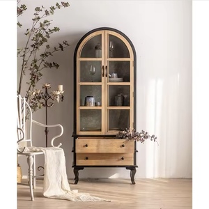 <span class=keywords><strong>Buffet</strong></span> console d'entrée/commode de cuisine en bois brun antique avec portes vitrées et tiroirs de rangement pour salon, couloir, entrée - Fabrication OEM - Product Image 5