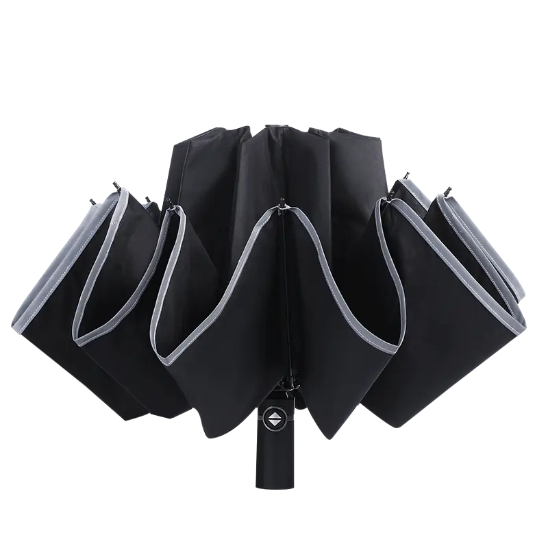 Портативный складной зонт заднего хода, 12 ребер, 23 дюйма, автоматический, C3, с серебряной полосой, Зонт от шторма с защитой от ветра и водонепроницаемостью