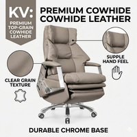 Chaise de bureau électrique ergonomique en cuir avec commandes intelligentes, inclinaison réglable et soutien lombaire pour usage domestique ou professionnel moderne