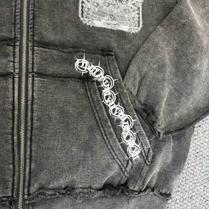 Sudadera con capucha y cremallera para hombre, estilo streetwear, personalizada, vintage, lavada, con gráfico 3D bordado, 100% algodón, corte holgado - Product Image 4