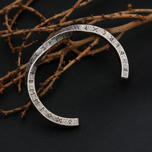 Yunnique Viking Retro Letter Tibetan Silver Open Bracelet <b>for</b> <b>Men</b> Silver Antique Black Vintage Gift Jewelry - Product Image 2