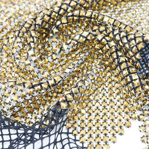 SH008 Precio de fábrica Diamante cuadrado Crystal Net Fabric Elástico <span class=keywords><strong>Aurum</strong></span> cuadrado Rhinestone Beads Mesh - Product Image 3