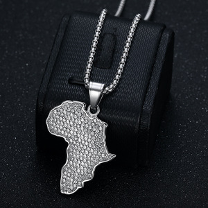 Fábrica al por mayor PVD 18K oro Metal Color Hip Hop Bling Rhinestone con acero inoxidable <span class=keywords><strong>Mapa</strong></span> de África colgante collar - Product Image 6