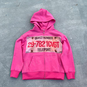 Sweat à capuche zippé avec poche kangourou pour hommes en coton imprimé personnalisé sans cordon de serrage - Product Image 2