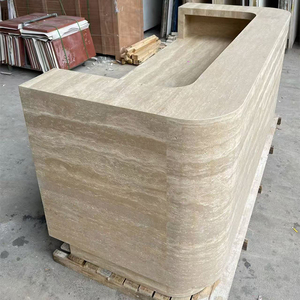 SW đá tự nhiên travertine bàn tiếp tân hiện đại phong cách Ý ánh sáng sang trọng cao cấp cửa hàng bàn tiếp tân màu be travertine - Product Image 2