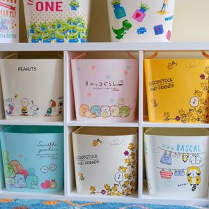 Japanese Cartoon Style Plastic Storage Basket With Lid And Handle White Rectangle For Neatening Storage - Product Image 2