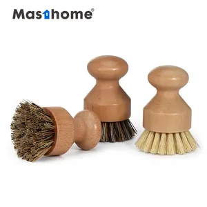 Masthome eco friendly Palm Pot Round 3Packs Mini Dish Brush Natural Wooden Sisal and Coconut Brush Scrubber Cleaning Kit