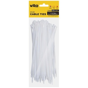 Attaches de câbles en nylon Vito 2,5x200mm 100 pièces blanches autobloquantes - Product Image 2