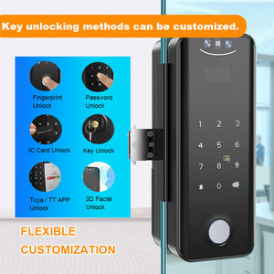 Tuya kunci pintu kaca cerdas, kunci pintu kaca cerdas dengan Face ID bahan Aloi aluminium, pilihan penyimpanan Data kata sandi pintu baja - Product Image 2
