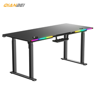 Bureau de jeu PC en métal noir de qualité supérieure, réglable en hauteur, à double moteur, avec éclairage d'ambiance, pour la maison (vente en gros)