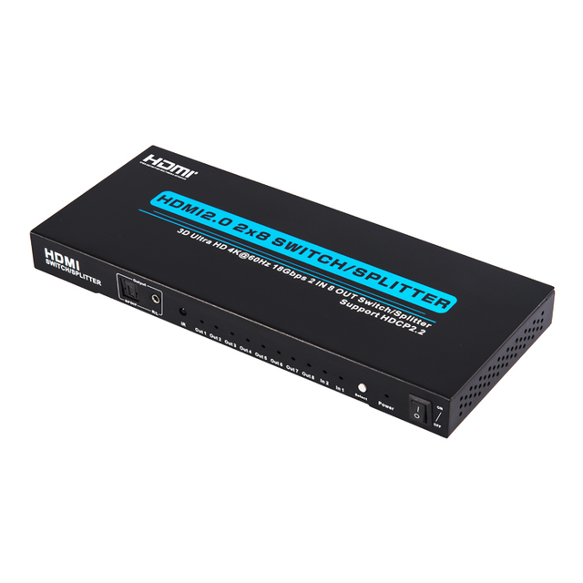 Enough Stock Stock for Hot Selling 2X8 HDMI 3D True Matrix Switch Splitter 2 in Source 8 Out Display W/ Remote 4K