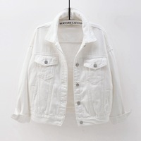 Jaket Bomber Denim Ukuran Plus Mantel Dicuci Vintage Lengan Panjang untuk Wanita Jaket Motor Wanita Longgar