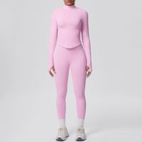 Setelan Jaket dan Legging Yoga Wanita Berkualitas Tinggi, Lembut Seperti Mentega, Populer, Lengan Panjang, untuk Olahraga dan Fitness
