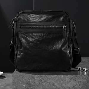 Sac à bandoulière en cuir véritable pour hommes, couleur unie, fermeture à glissière, sac à bandoulière pour les voyages de loisirs - Product Image 3