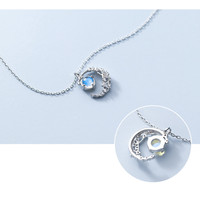 Collier pendentif en argent sterling 925 avec cristal rond délicat en forme de croissant de lune pour femmes