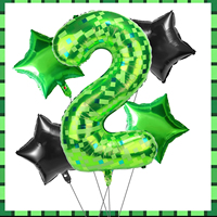 Ensemble de ballons en aluminium sur le thème de l'anniversaire Minecraft-Ballons à chiffres verts de 40"