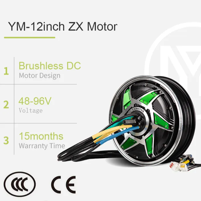 Bán ymmotor mô-men xoắn cao không chổi than không hộp số Hub không thấm nước IP67 Ebike tái trang bị 12inch ZX động cơ 48-96V DC động cơ màu xanh lá cây 2000W