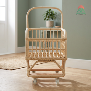 Poussette miniature en rotin naturel NHAT MINH pour enfants de 2 à 4 ans, accessoire de meubles pour poupées, unisexe - Product Image 4