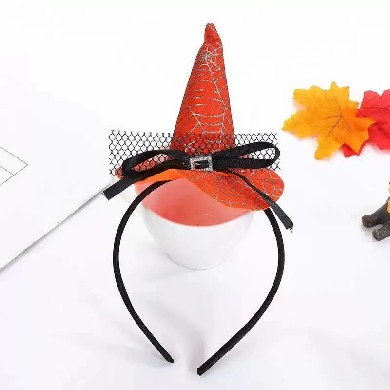 Festival decoration cosplay headband kid girls lace bow witch hat headband For Halloween Party